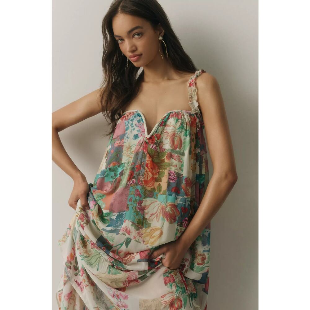 Anthropologie Chiffon Shift Midi Dress | Size Small | Flowy Boho Feminine - Picture 3 of 4